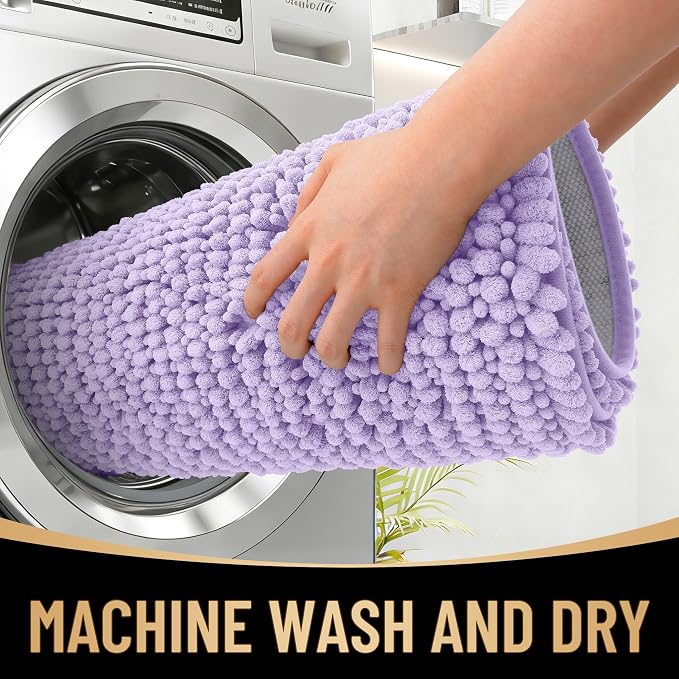 OLANLY Thick Chenille Bathroom Runner Rugs Mats 44x24, Lavender | Soft Absorbent Bath Rugs, Rubber Backing, Machine Wash Dry, Bath Mats for Bathroom, Tub and Shower, Home Decor Accessories