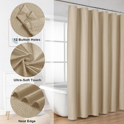 Taupe Shower Curtain, Embossed Textured Fabric Bath Curtain for Bathroom - Soft Cloth Hotel Spa Luxury, Water Repellent, Machine Washable Long Shower Cloth Curtain, 72Wx78L Inches
