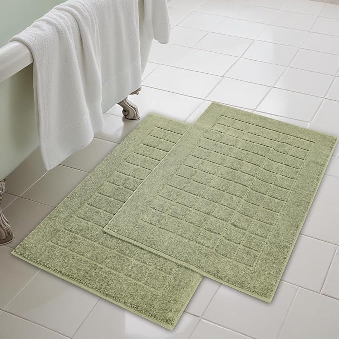 Superior 100% Cotton Bathmat Set, Bath Mats, Bathroom Decor, Shower, Bathtub Essentials, Accessories, Small Washable Rug, No Backing, Heavyweight, Nora Collection, Set of 2, 22" x 35", Forest Green