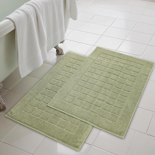 Superior 100% Cotton Bathmat Set, Bath Mats, Bathroom Decor, Shower, Bathtub Essentials, Accessories, Small Washable Rug, No Backing, Heavyweight, Nora Collection, Set of 2, 22" x 35", Forest Green