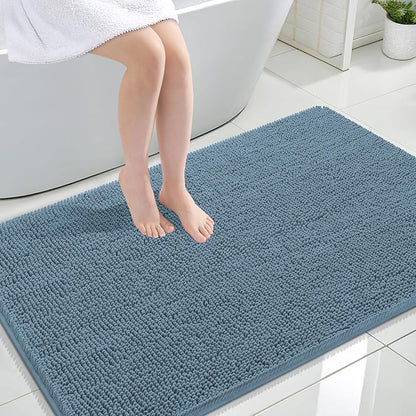 OLANLY Large Bathroom Rugs 47x32, Extra Soft Absorbent Chenille Bath Rugs | Airy Blue, Quick-Drying Rubber Backing, Machine Washable Bath Mat for Bathroom Floor, Tub and Shower, Home Decor Accessories