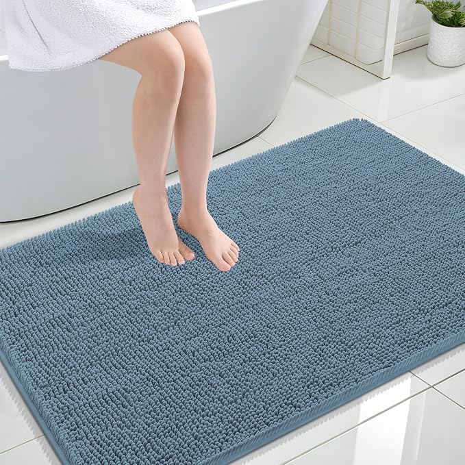 OLANLY Large Bathroom Rugs 44x32, Extra Soft Absorbent Chenille Bath Rugs | Airy Blue, Quick-Drying Rubber Backing, Machine Washable Bath Mat for Bathroom Floor, Tub and Shower, Home Decor Accessories