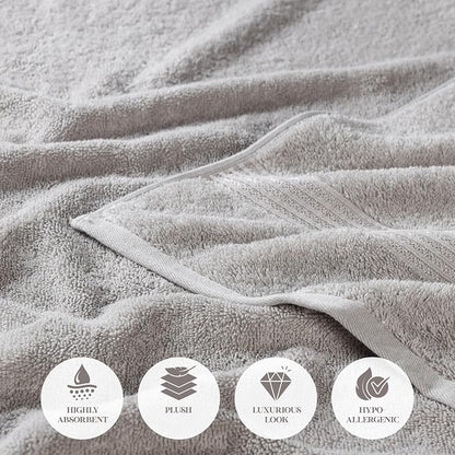 Superior Egyptian Cotton 12-Piece Towel Set, Assorted Towels for Home Bathroom, Guest Bath Decor Essentials, Includes 4 Bath, 4 Hand, 4 Face Towels/Washcloths, Quick Dry, Absorbent - Silver