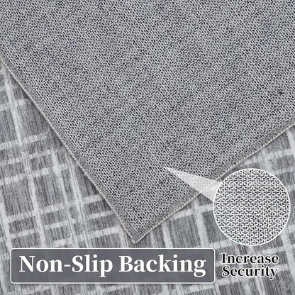 Washable Area Rug 9x12 Rug for Living Room Modern Geometric Large Area Rug for Bedroom Decor Plaid Grid Rug Non Slip Throw Rugs Low Pile Stain Resistant Carpet for Dining Room 9'x12' Grey