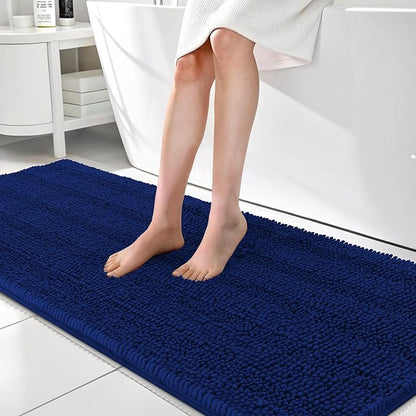 OLANLY Thick Bathroom Runner Rugs 70x24, Soft Chenille Long Bath Rugs, Navy | Absorbent Striped, Rubber Backing, Machine Wash, Bath Mats for Bathroom Floor, Tub and Shower, Home Decor Accessories