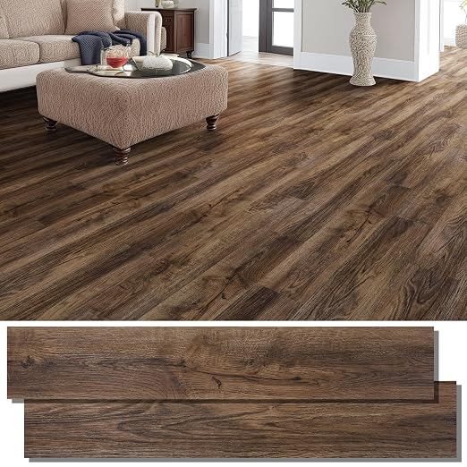 INMOZATA 36 Pack Peel and Stick Floor Tile Waterproof Vinyl Plank Flooring | 54 Sq.Ft, Heat-resistant, Wood Grain Self Adhesive Flooring for DIY Bedroom Living Room Bathroom Kitchen (Walnut)