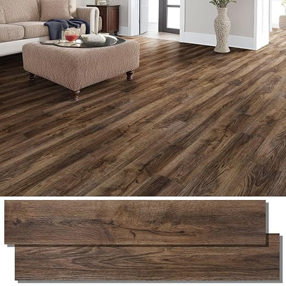 INMOZATA 36 Pack Peel and Stick Floor Tile Waterproof Vinyl Plank Flooring | 54 Sq.Ft, Heat-resistant, Wood Grain Self Adhesive Flooring for DIY Bedroom Living Room Bathroom Kitchen (Walnut)