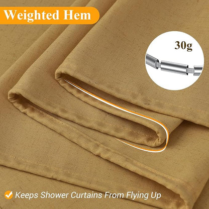 Gold Linen Shower Curtains 84 Inches Long, Tall Country Boho Farmhouse Shower Curtains for Bathroom Natural Cloth Weighted Fabric Bath Curtains Liner with Hooks, 72x84