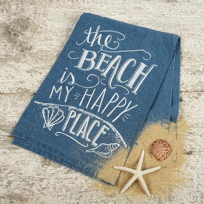 Primitives by Kathy Blue Chalk Art Dish Towel, The Beach is My Happy Place