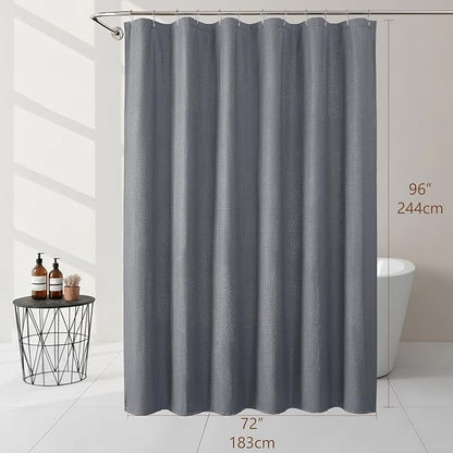 Extra Long Grey Shower Curtain 96 Inch Long 1 Piece, Waffle Embossed Textured Fabric Shower Curtain for Bathroom Large Hotel, Water Resistant, Machine Washable, 72Wx96L Inches