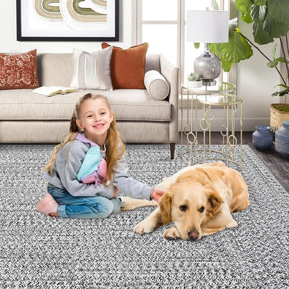 Washable Area Rugs 5x7 Rug for Living Room Non Slip Modern Rug Soft Area Rug for Bedroom Farmhouse Braided Print Throw Rugs Contemporary Stain Resistant Carpet for Dining Room 5'x7' Light Grey