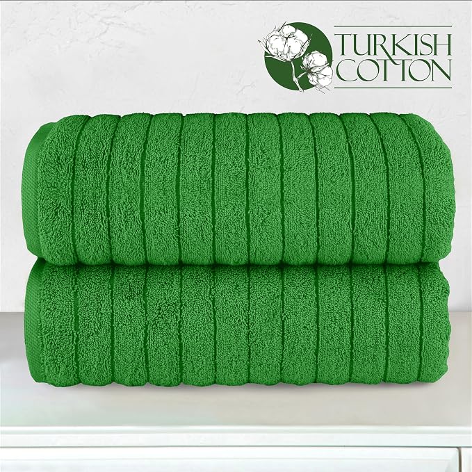 Elegant Comfort 100% Turkish Cotton Corduroy Ribbed Luxury Soft 2 Pack Bath Towels 27 x 54 Inch - Ultra Plush, Absorbent, Quick Dry, Hotel Spa Quality Towels for Bathroom Essentials, Emerald Green