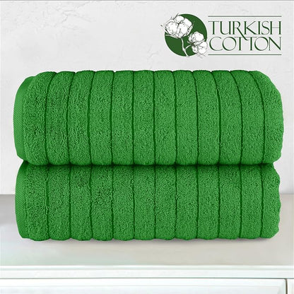 Elegant Comfort 100% Turkish Cotton Corduroy Ribbed Luxury Soft 2 Pack Bath Towels 27 x 54 Inch - Ultra Plush, Absorbent, Quick Dry, Hotel Spa Quality Towels for Bathroom Essentials, Emerald Green