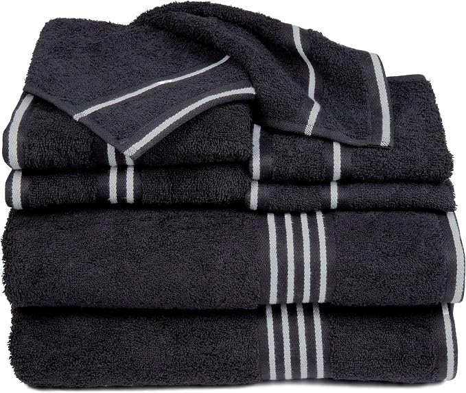 Lavish Home Bathroom Towels Set, Bathroom Essentials, Black, Set of 8 | Includes 2 Bath Sheets, 2 Hand Towels, 2 Wash Cloths, 2 Fingertip Sheets, Soft 575 GSM Cotton Set for Shower, Gym, Dorm, Spa