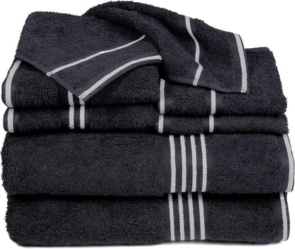 Lavish Home Bathroom Towels Set, Bathroom Essentials, Black, Set of 8 | Includes 2 Bath Sheets, 2 Hand Towels, 2 Wash Cloths, 2 Fingertip Sheets, Soft 575 GSM Cotton Set for Shower, Gym, Dorm, Spa