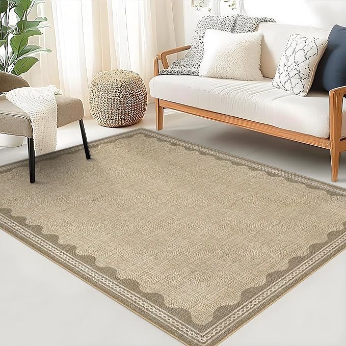 Garvee Entryway Rug 3x5 Washable Bordered Modern Rug Foldable Low Pile Jute | Stain-Resistant Carpet Ultra Soft Non Slip Lightweight Rugs Indoor Non-Shedding Mat for Kitchen Bedroom Nursery Entrance