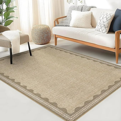 Garvee Entryway Rug 3x5 Washable Bordered Modern Rug Foldable Low Pile Jute | Stain-Resistant Carpet Ultra Soft Non Slip Lightweight Rugs Indoor Non-Shedding Mat for Kitchen Bedroom Nursery Entrance