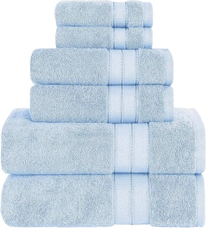 Modern Threads - Spun Loft 6-Piece 100% Combed Cotton Towel Set - Bath Towels, Hand Towels, & Washcloths - Super Absorbent & Quick Dry - 600 GSM - Soft & Plush, Blue