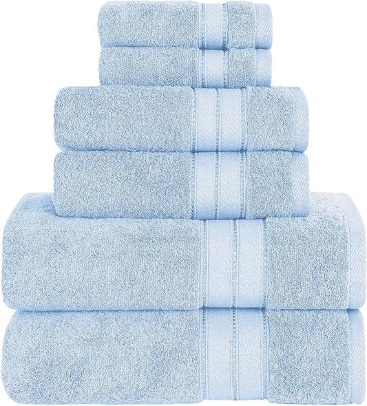 Modern Threads - Spun Loft 6-Piece 100% Combed Cotton Towel Set - Bath Towels, Hand Towels, & Washcloths - Super Absorbent & Quick Dry - 600 GSM - Soft & Plush, Blue