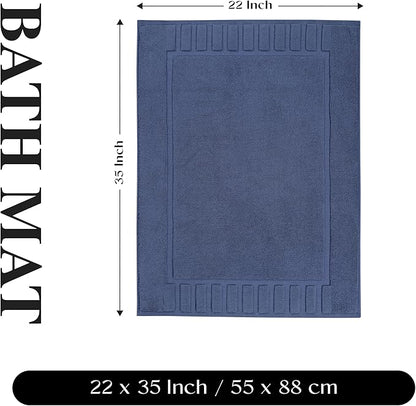 Superior 100% Cotton Bathmat Set, Bath Mats, Bathroom Decor, Shower, Bathtub Essentials, Home Accessories, Washable Rug, No Backing, Heavyweight, Leo Collection, Set of 2, 22" x 35", Navy Blue
