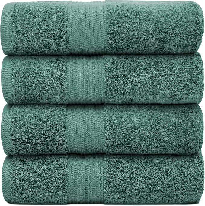 Luxury Oversized Bath Towels | 650 GSM, 34" x 56" | Hotel Quality, Soft & Highly Absorbent | Quick Dry, Thick, Combed Cotton Bathroom Towels | Deep Teal - 4 Pack