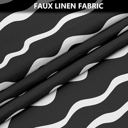 Tititex Cute Curvy Wavy Lines 140gsm Faux Linen Fabric Shower Curtain, Elegant Beige Black Wave Striped Shower Curtain Sets Decoration 72x72 Inch with Hooks