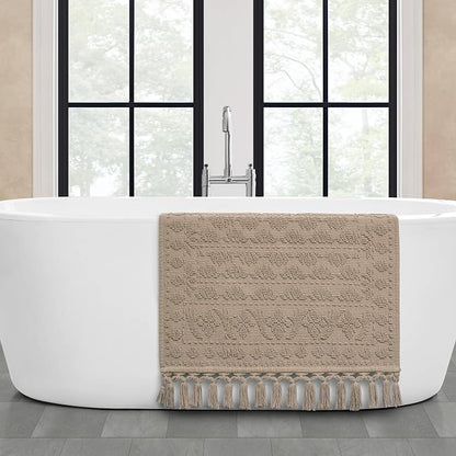 French Connection Nellore Bathroom Rugs, Woven and Beaded Bathroom Mats, Durable Bath Rugs, Thick Bath Mats for Bathroom and Shower Rugs, 24" x 64", Light Brown
