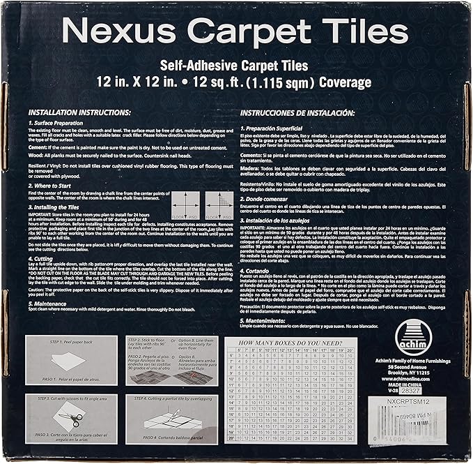 Nexus Self Adhesive 12-Inch Carpet Floor Tiles, 12 Tiles - 12" x 12", Smoke Grey - Peel & Stick, DIY Flooring for Kitchen, Dining Room, Bedrooms & Bathrooms by Achim Home Decor