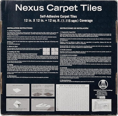Nexus Self Adhesive 12-Inch Carpet Floor Tiles, 12 Tiles - 12" x 12", Smoke Grey - Peel & Stick, DIY Flooring for Kitchen, Dining Room, Bedrooms & Bathrooms by Achim Home Decor