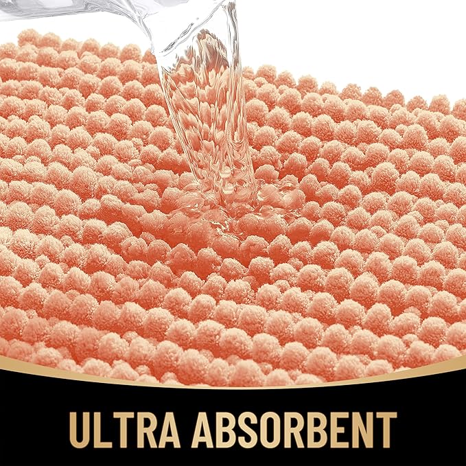 OLANLY Thick Chenille Small Bathroom Rugs 24x16, Absorbent Bath Mat, Peach | Soft Bath Rugs, Rubber Backing, Machine Wash Dry, Bath Mats for Bathroom, Tub and Shower, Home Decor Accessories