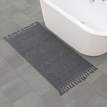French Connection Nellore Bath Rugs, Woven and Beaded Bath Mats, Durable and Thick Bath Mats for Bathroom and Shower Rugs, 26" x 49", Charcoal