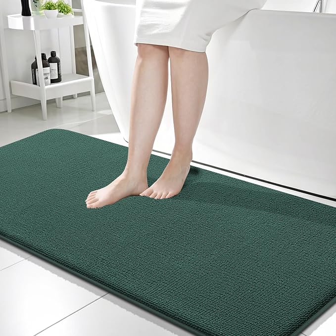 OLANLY Memory Foam Bathroom Runner Rugs 59x24, Long Mats, Blackish Green | Soft Quick Dry Bath Rugs, Non-Slip, Absorbent Machine Washable Mat for Bathroom Floor, Tub and Shower, Home Decor Accessories