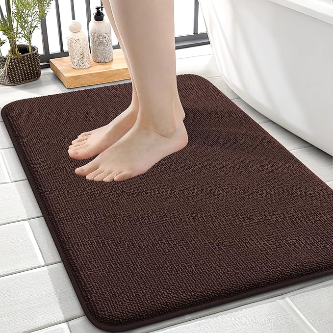 OLANLY Memory Foam Small Bathroom Rugs 24x16, Absorbent Bath Mat, Brown | Soft Quick Dry Bath Rugs, Non-Slip Carpet, Machine Washable Mat for Bathroom Floor, Tub and Shower, Home Decor Accessories