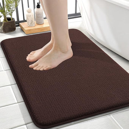 OLANLY Memory Foam Small Bathroom Rugs 24x16, Absorbent Bath Mat, Brown | Soft Quick Dry Bath Rugs, Non-Slip Carpet, Machine Washable Mat for Bathroom Floor, Tub and Shower, Home Decor Accessories