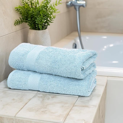 Commercial Bulk Pack of 12 Bath Towels – 100% Cotton Terry 24" x 48" – Ideal for Hotels, Salons, Gyms, Spas & Institutional Use – Sky Blue