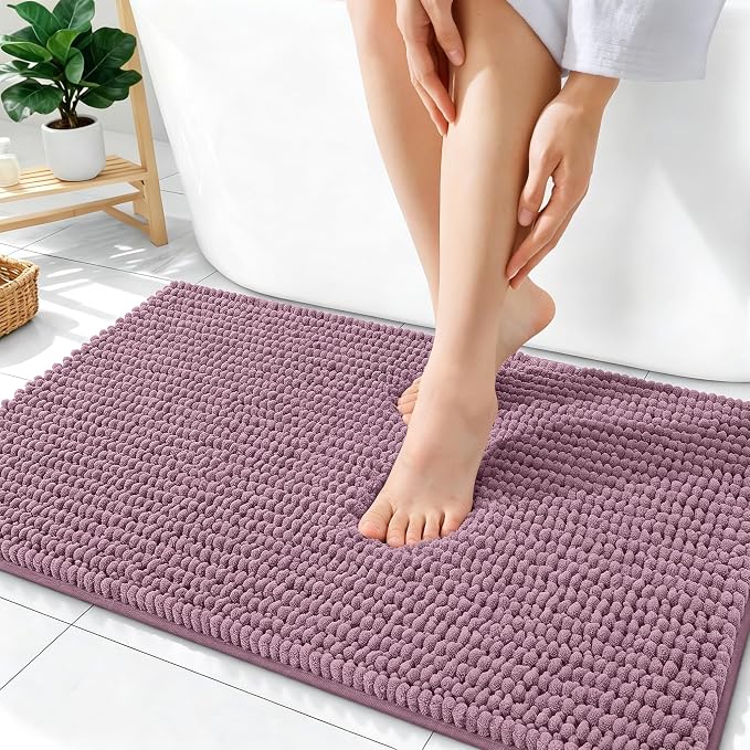 OLANLY Thick Chenille Absorbent Bathroom Rugs Mat 36x24, Deep Plum | Soft Bath Rugs, Rubber Backing, Machine Wash Dry, Bath Mats for Bathroom, Tub and Shower, Home Decor Accessories