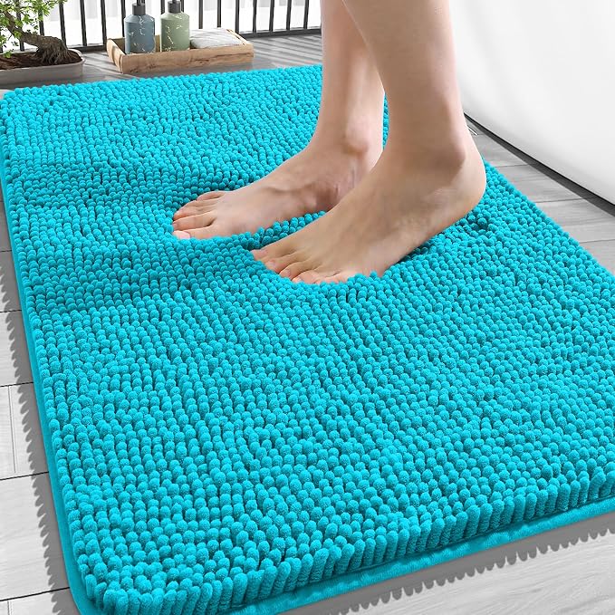OLANLY Bathroom Rugs 34x21, Extra Soft Absorbent Chenille Bath Rugs | Aqua Sky, Quick-Drying Rubber Backing, Machine Washable Bath Mat for Bathroom Floor, Tub and Shower, Home Decor Accessories