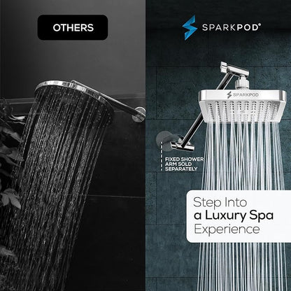 SparkPod 6" Square Rain Shower Head with 11" Shower Arm | Shower Head & Extension Arm Combo, Height Adjustable, High Pressure Performance, Easy 1-Minute Installation, Polished Chrome