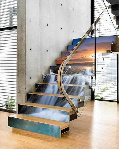 FLFK Stair Decals - Stair Stickers Decals Peel and Stick,Waterfall Stair Risers Decals Self-Adhesive for Home Decor, 39.3" W x 7.08" H x 13Pcs