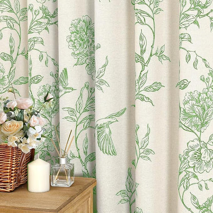 MitoVilla Green Farmhouse Shower Curtain Set, Cotton Floral Hummingbird Cottagecore Spring Shower Curtains for Bathroom, Modern Country Bathroom Décor, 72" W x 72" L