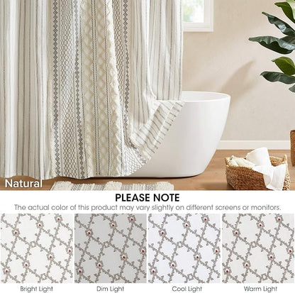 INK+IVY Tufted Chenille Cotton Shower Curtain for Bathroom, Ivory, 72 x 84 | Machine Washable, Boho Tufted Chenille Modern Home Bathroom Decor, Bathtub Privacy Screen, OEKO-TEX Certified