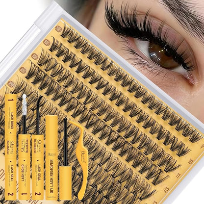 QUEWEL Lash Clusters Kit, 320 Pcs 30D+40D Lash Cluster Eyelash Extensions | 9-16mm Lash Clusters Wispy Kit with Eyelash Clusters Bond and Seal Glue Remover Tweezers (30D+40D Kit)