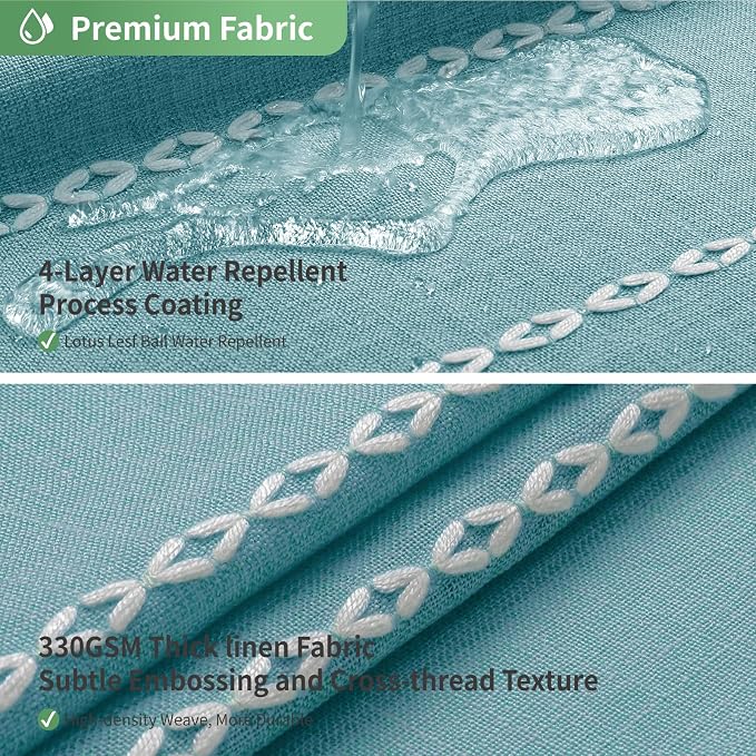 eachope Boho Farmhouse No Hook Shower Curtain with snap Liner,71x74,Teal | Snap-in Liner,330GSM Thick Linen Textured Rustic Striped Design,Water-Repellent with Tassels and Sheer Window for Bathroom