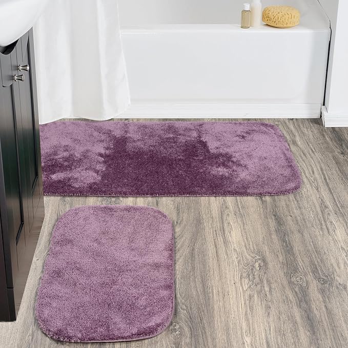 Garland Rug Traditional Nylon Washable Purple 2 Bath Rugs (21" X 34", 22" X 60") - Soft, Absorbent, and Stylish for Your Bathroom