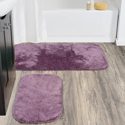 Garland Rug Traditional Nylon Washable Purple 2 Bath Rugs (21" X 34", 22" X 60") - Soft, Absorbent, and Stylish for Your Bathroom