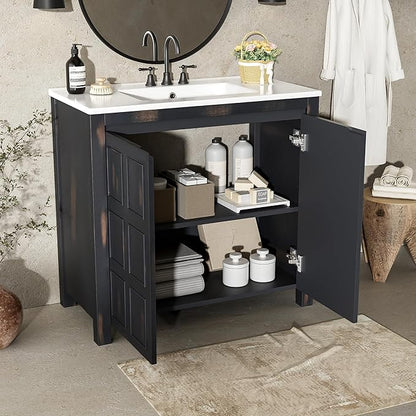 36" Bathroom Vanity,Farmhouse Vanity with Ceramic Sink, Set Bathroom Storage Cabinet, Espresso