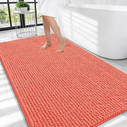 OLANLY Thick Chenille Large Bathroom Rugs 44x32, Absorbent Bath Mat, Coral | Soft Bath Rugs, Rubber Backing, Machine Wash Dry, Bath Mats for Bathroom, Tub and Shower, Home Decor Accessories