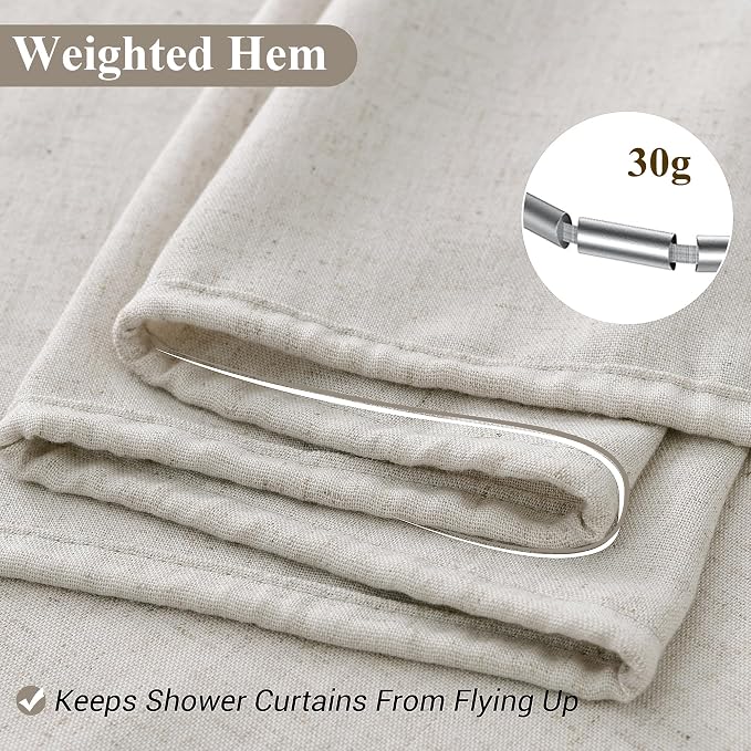 Oatmeal Linen Shower Curtain, Cloth Textured Fabric Shower Curtain Set with Hooks, Simple Elegant Modern Farmhouse Country Ultra Thick Bath Curtains for Bathroom,Water Repellent,60x72