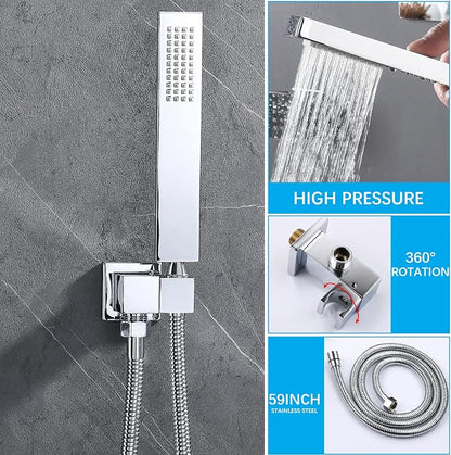 Bathroom Shower System, 16X32 inches Ceiling Mount Thermostatic Large Rain Shower with Adjustable Flow Body Jets, Multi Shower Jets System Can Run All At Once (Chrome)