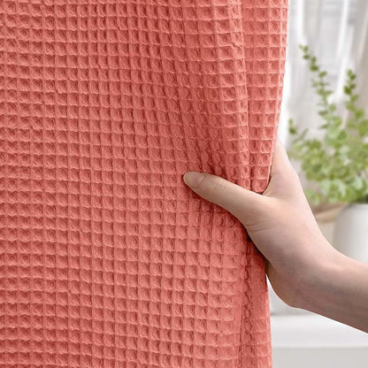 Waffle Weave Shower Curtain - Coral Cotton Fabric Texture Heavyweight Shower Curtains for Bathroom,Washable,72Wx72L